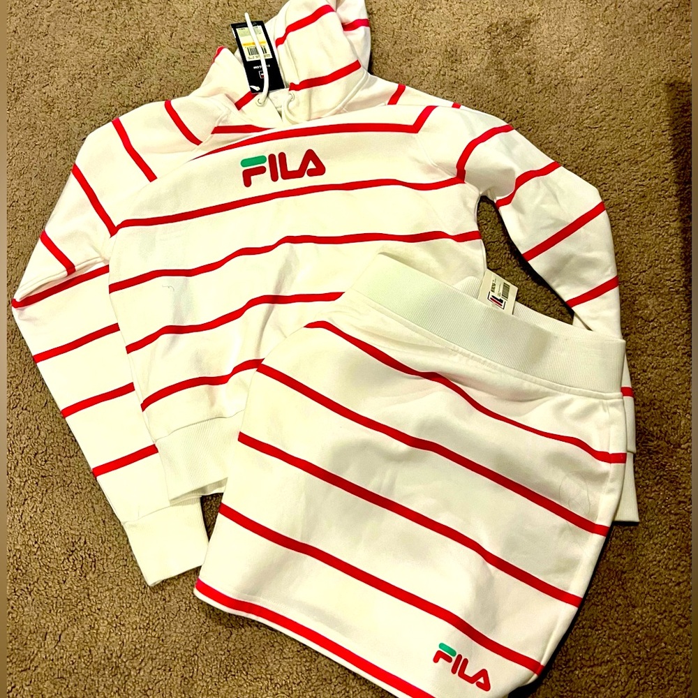 NWT!!FILA Coordinating Striped Skirt and Hoodie Size Small